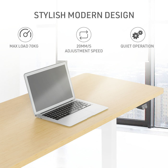 Sit To Stand Up Standing Desk, 120x60cm, 72-118cm Electric Height Adjustable, 70kg Load, White Oak Style/White Frame