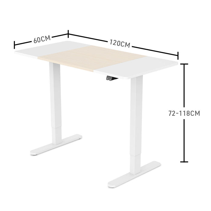 Sit To Stand Up Standing Desk, 120x60cm, 72-118cm Electric Height Adjustable, 70kg Load, Light Oak Style/White Frame