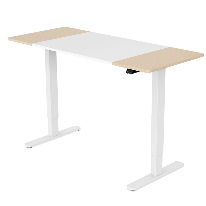 Sit To Stand Up Standing Desk, 140x60cm, 72-118cm Electric Height Adjustable, 70kg Load, Light Oak Style/White Frame