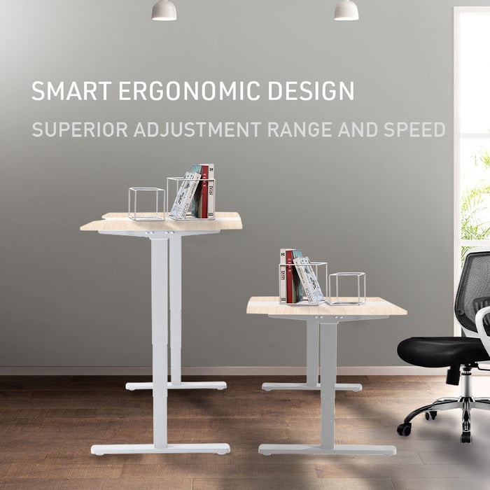 Sit To Stand Up Standing Desk, 140x60cm, 72-118cm Electric Height Adjustable, 70kg Load, Light Oak Style/White Frame