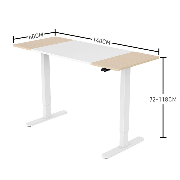 Sit To Stand Up Standing Desk, 140x60cm, 72-118cm Electric Height Adjustable, 70kg Load, Light Oak Style/White Frame