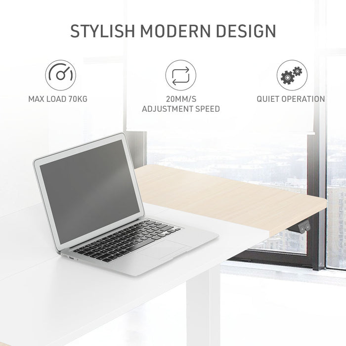 Sit To Stand Up Standing Desk, 140x60cm, 72-118cm Electric Height Adjustable, 70kg Load, Light Oak Style/White Frame