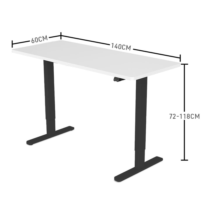 Sit To Stand Up Standing Desk, 140x60cm, 72-118cm Electric Height Adjustable, 70kg Load, White/Black Frame