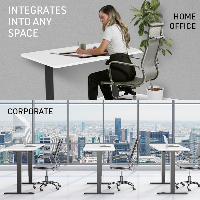 Sit To Stand Up Standing Desk, 140x60cm, 72-118cm Electric Height Adjustable, 70kg Load, White/Black Frame