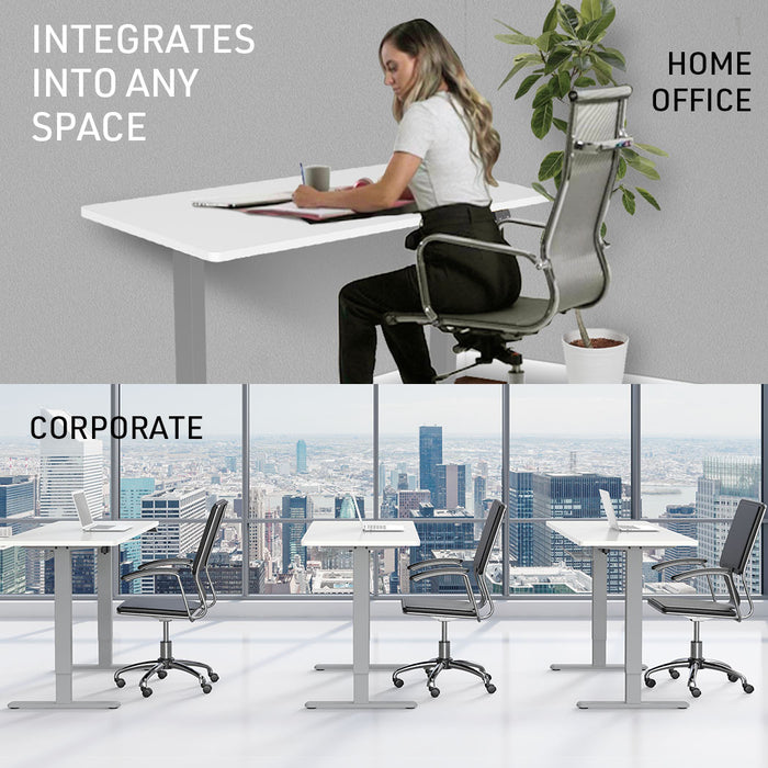 Sit To Stand Up Standing Desk, 120x60cm, 72-118cm Electric Height Adjustable, 70kg Load, White/Silver Frame