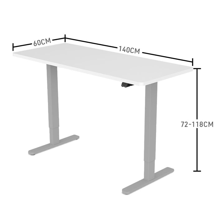 Sit To Stand Up Standing Desk, 140x60cm, 72-118cm Electric Height Adjustable, 70kg Load, White/Silver Frame