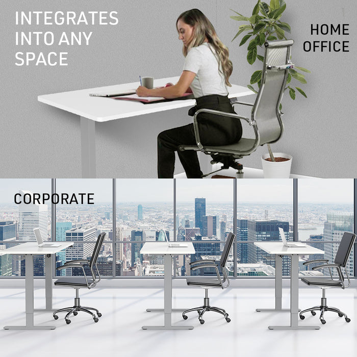 Sit To Stand Up Standing Desk, 140x60cm, 72-118cm Electric Height Adjustable, 70kg Load, White/Silver Frame