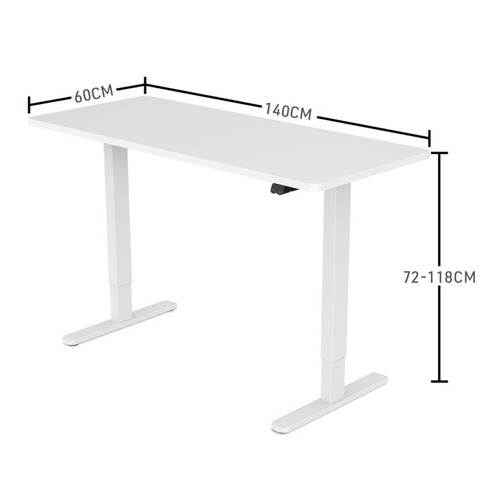 Sit To Stand Up Standing Desk, 140x60cm, 72-118cm Electric Height Adjustable, 70kg Load, White/White Frame