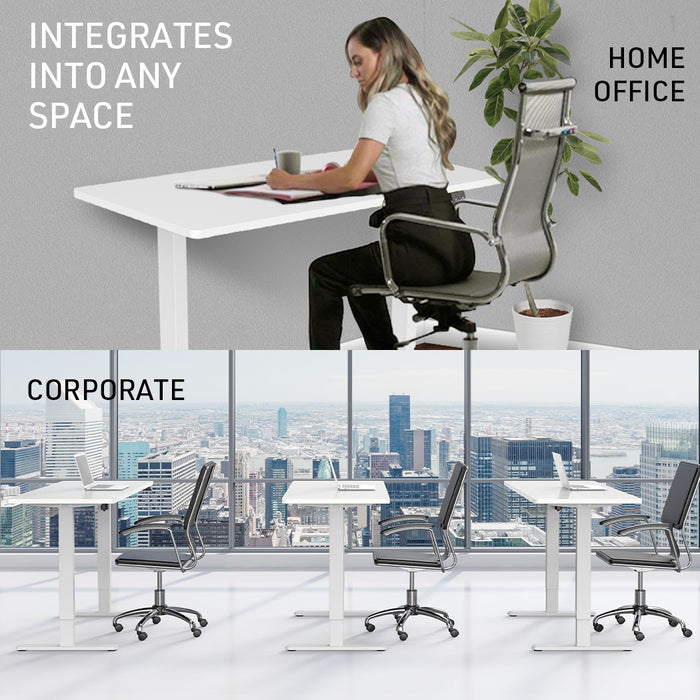 Sit To Stand Up Standing Desk, 140x60cm, 72-118cm Electric Height Adjustable, 70kg Load, White/White Frame