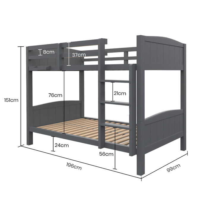 Kingston Slumber Bunk Bed Frame Single Wooden Kids Timber PIne Wood Loft Children Bedroom Furniture