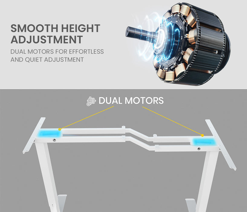 L Shaped Sit To Stand Up Corner Standing Desk, 72-120cm, Dual Motor, Adjustable Height Electric, 80kg Load, Left-Hand Sided, White