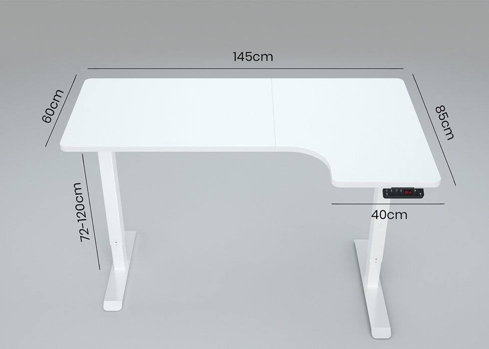 L Shaped Sit To Stand Up Corner Standing Desk, 72-120cm, Dual Motor, Adjustable Height Electric, 80kg Load, Right-Hand Sided, White