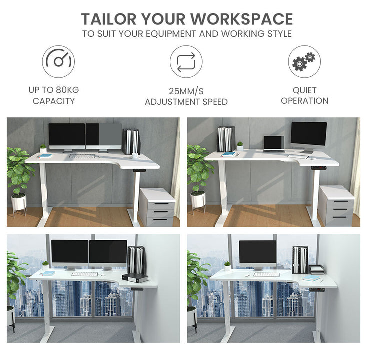 L Shaped Sit To Stand Up Corner Standing Desk, 72-120cm, Dual Motor, Adjustable Height Electric, 80kg Load, Right-Hand Sided, White