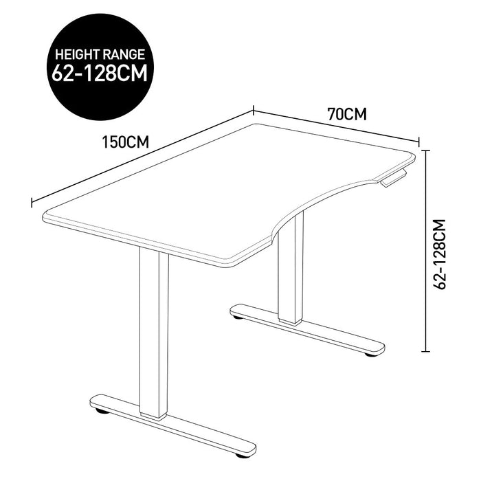 Sit To Stand Up Standing Desk, 150x70cm, 62-128cm Electric Height Adjustable, Dual Motor, 120kg Load, Arched, White/Black Frame