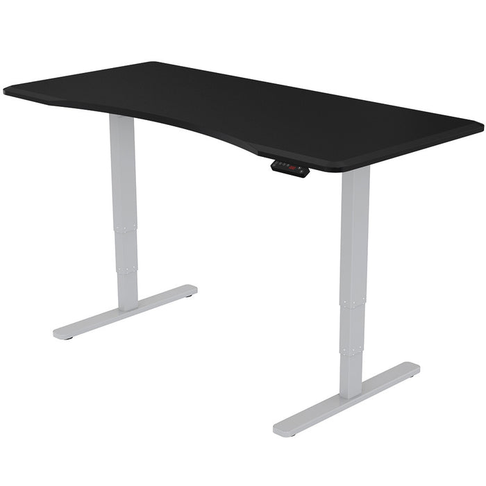 Sit To Stand Up Standing Desk, 150x70cm, 62-128cm Electric Height Adjustable, Dual Motor, 120kg Load, Arched, Black/Silver Frame