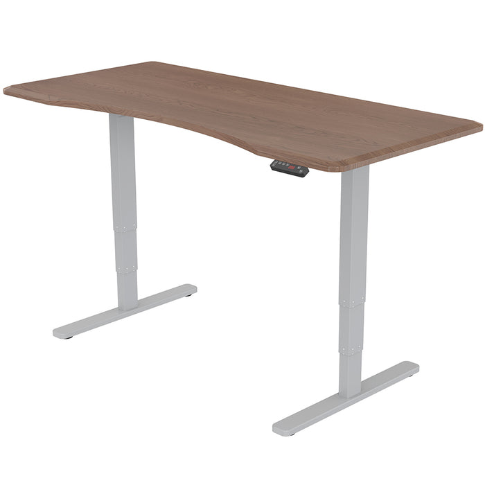 Sit To Stand Up Standing Desk, 150x70cm, 62-128cm Electric Height Adjustable, Dual Motor, 120kg Load, Arched, Walnut Style/Silver Frame