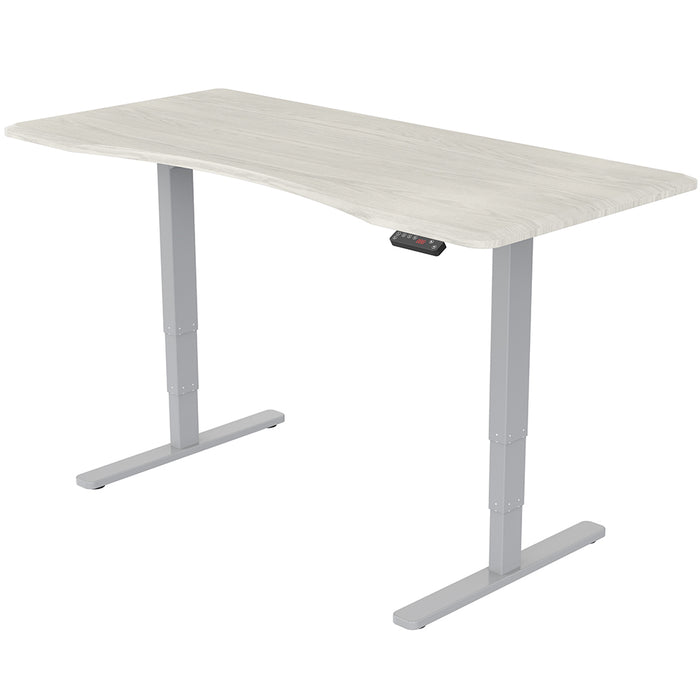 Sit To Stand Up Standing Desk, 150x70cm, 62-128cm Electric Height Adjustable, Dual Motor, 120kg Load, Arched, White Oak Style/Silver Frame