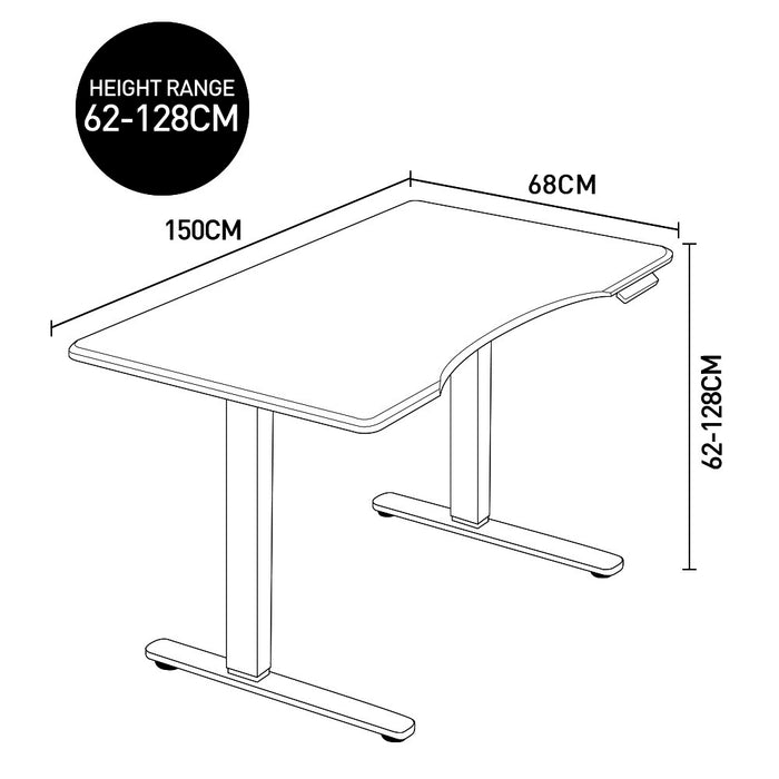 Sit To Stand Up Standing Desk, 150x70cm, 62-128cm Electric Height Adjustable, Dual Motor, 120kg Load, Arched, White Oak Style/Silver Frame