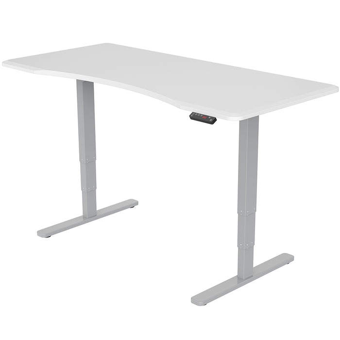 Sit To Stand Up Standing Desk, 150x70cm, 62-128cm Electric Height Adjustable, Dual Motor, 120kg Load, Arched, White/Silver Frame