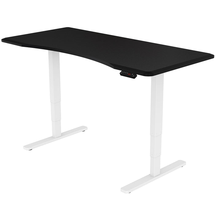 Sit To Stand Up Standing Desk, 150x70cm, 62-128cm Electric Height Adjustable, Dual Motor, 120kg Load, Arched, Black/White Frame