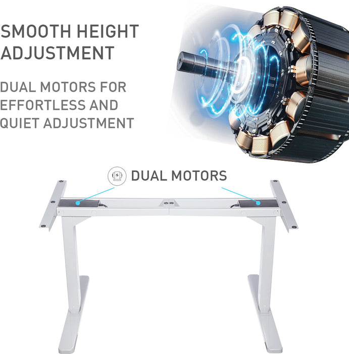 Sit To Stand Up Standing Desk, 150x70cm, 62-128cm Electric Height Adjustable, Dual Motor, 120kg Load, Arched, Black/White Frame