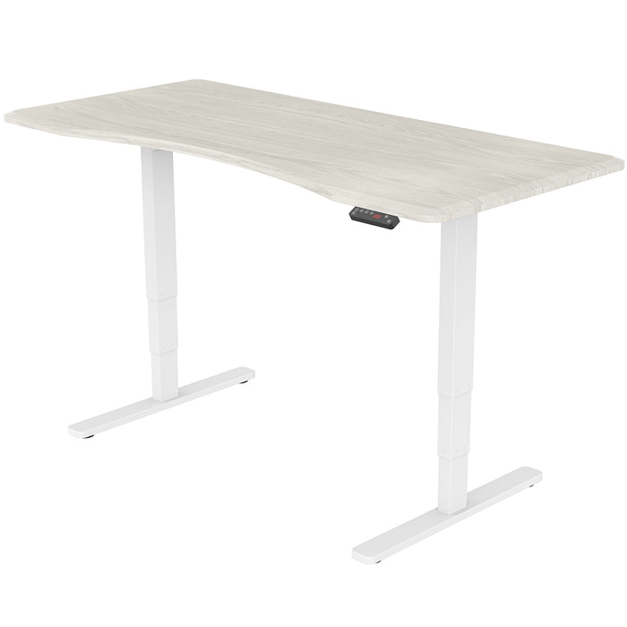 Sit To Stand Up Standing Desk, 150x70cm, 62-128cm Electric Height Adjustable, Dual Motor, 120kg Load, Arched, White Oak Style/White Frame