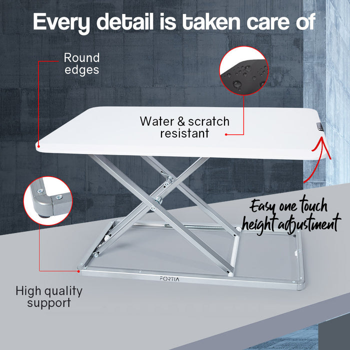 Desk Riser 74cm Wide Adjustable Sit to Stand for Dual Monitor, Keyboard, Laptop, White