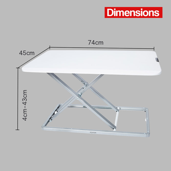 Desk Riser 74cm Wide Adjustable Sit to Stand for Dual Monitor, Keyboard, Laptop, White