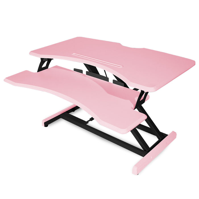 Desk Riser 77cm Wide Adjustable Sit to Stand for Dual Monitor, Keyboard, Laptop, Pink