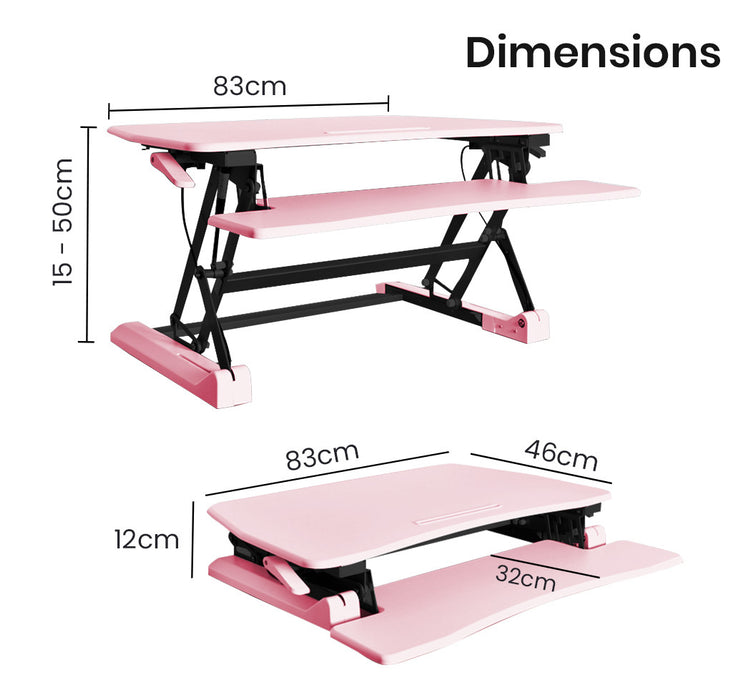 Desk Riser 77cm Wide Adjustable Sit to Stand for Dual Monitor, Keyboard, Laptop, Pink