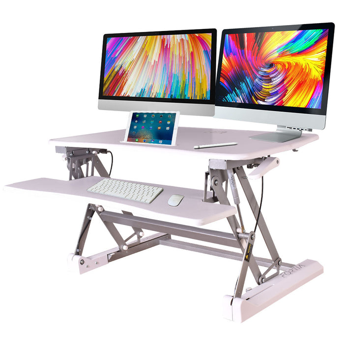 Desk Riser 90cm Wide Adjustable Sit to Stand for Dual Monitor, Keyboard, Laptop, White