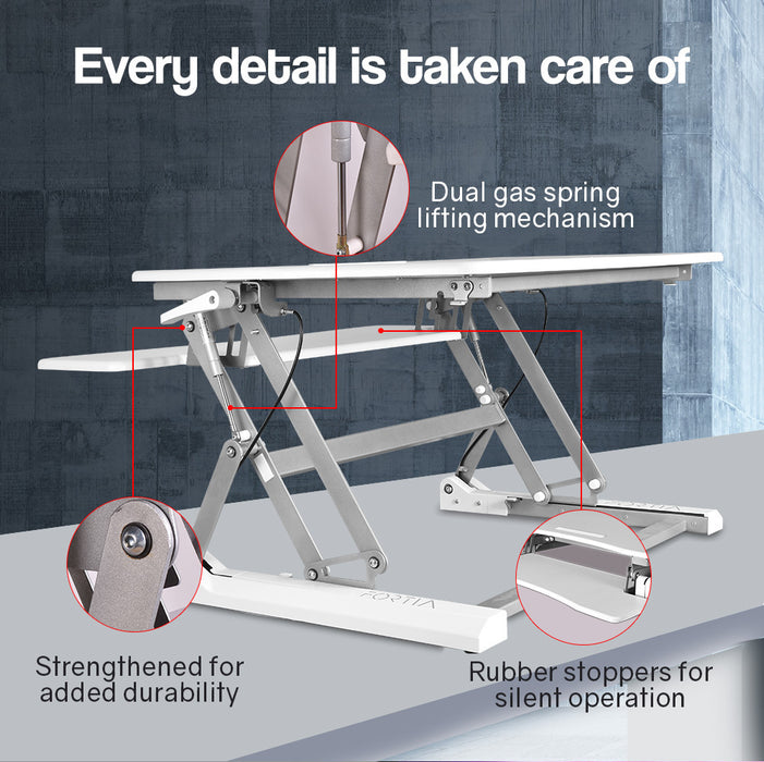 Desk Riser 90cm Wide Adjustable Sit to Stand for Dual Monitor, Keyboard, Laptop, White