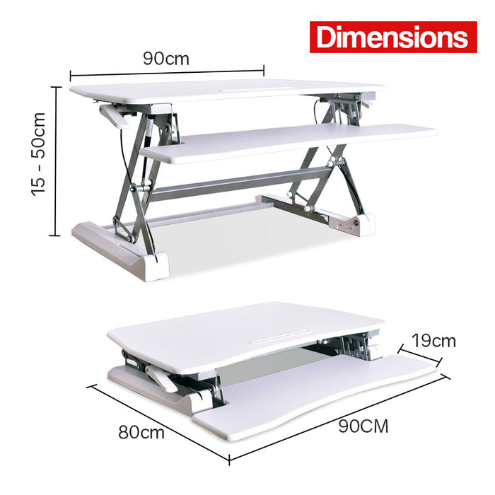 Desk Riser 90cm Wide Adjustable Sit to Stand for Dual Monitor, Keyboard, Laptop, White