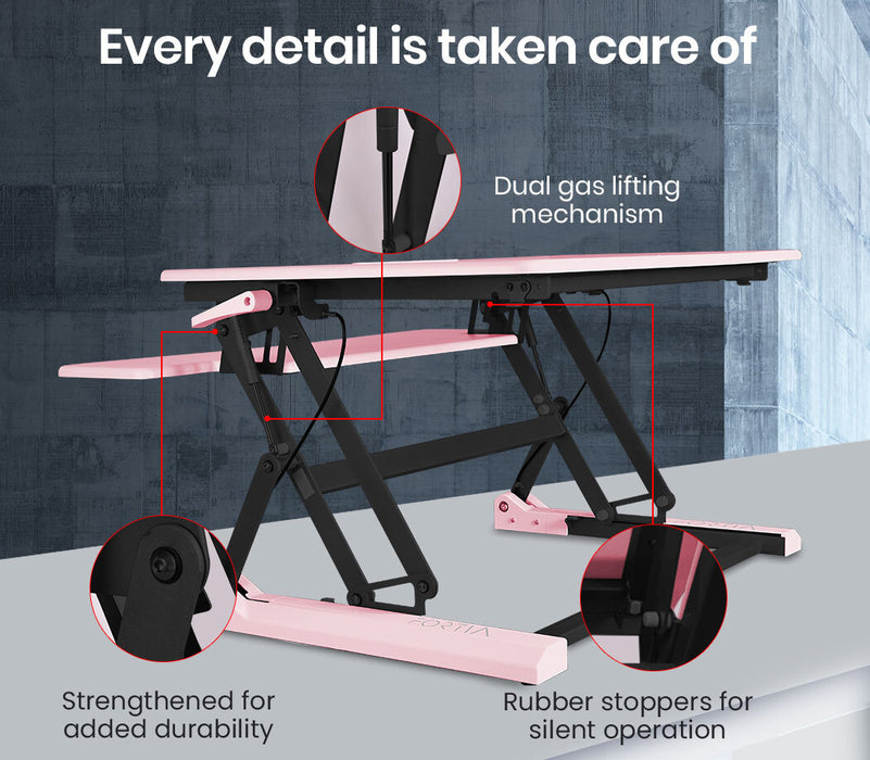 Desk Riser 90cm Wide Adjustable Sit to Stand for Dual Monitor, Keyboard, Laptop, Pink