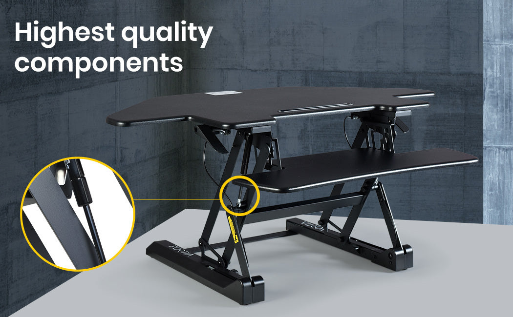 Corner Desk Riser 110cm Wide Adjustable Sit to Stand for Dual Monitor, Keyboard, Laptop, Black