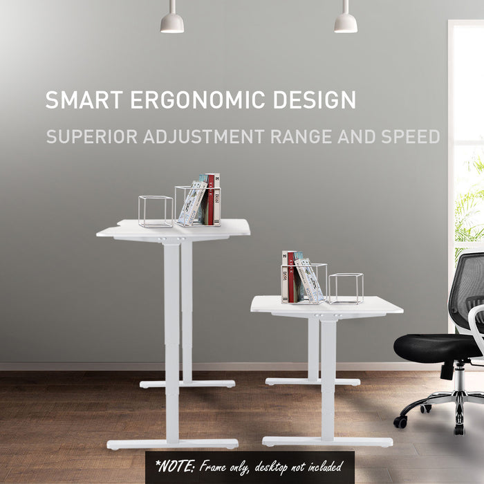 Sit To Stand Up Standing Desk, 150x70cm, 62-128cm Electric Adjustable Height, Dual Motor, 120kg Load, Arched, White/Black Frame