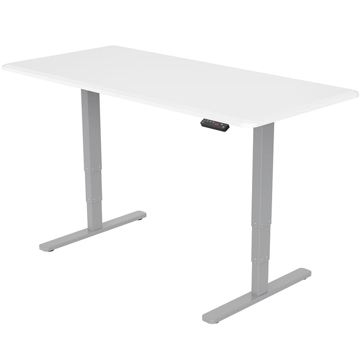 Sit To Stand Up Standing Desk, 160x75cm, 62-128cm Electric Height Adjustable, Dual Motor, 120kg Load, White/Silver Frame