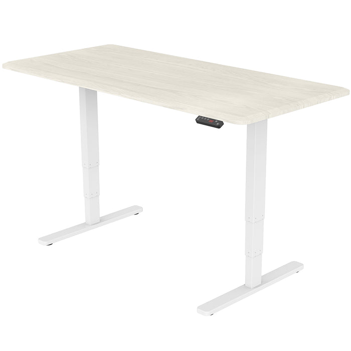 Sit To Stand Up Standing Desk, 160x75cm, 62-128cm Electric Height Adjustable, Dual Motor, 120kg Load, White Oak Style/White Frame