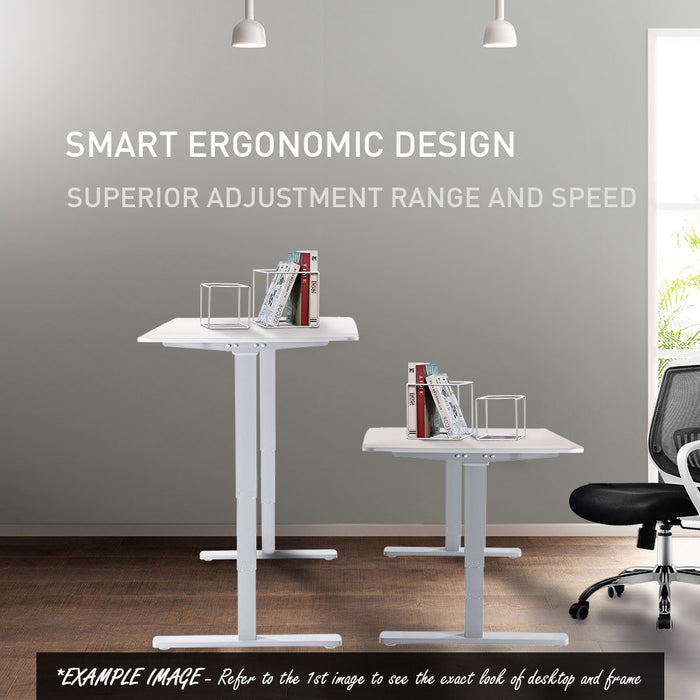 Sit To Stand Up Standing Desk, 160x75cm, 62-128cm Electric Height Adjustable, Dual Motor, 120kg Load, White Oak Style/White Frame