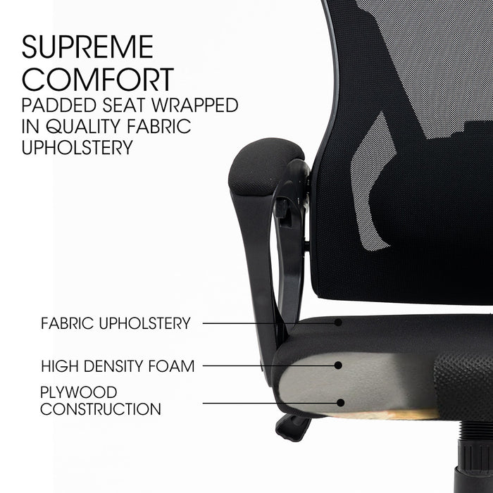 Ergonomic Office Desk Chair, Height Adjustable Lumbar Support, Mesh Fabric, Headrest, Black