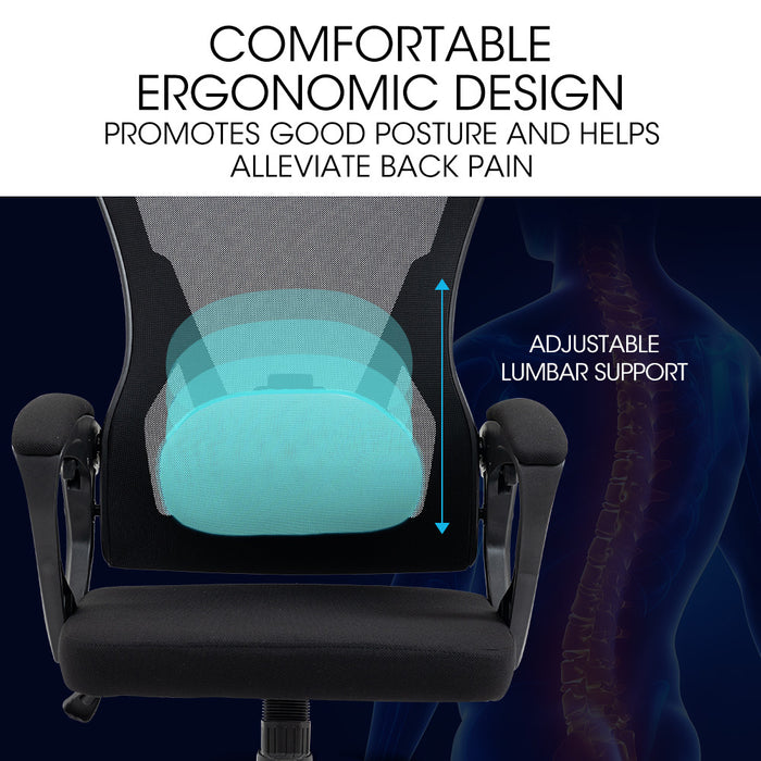 Ergonomic Office Desk Chair, Height Adjustable Lumbar Support, Mesh Fabric, Headrest, Black