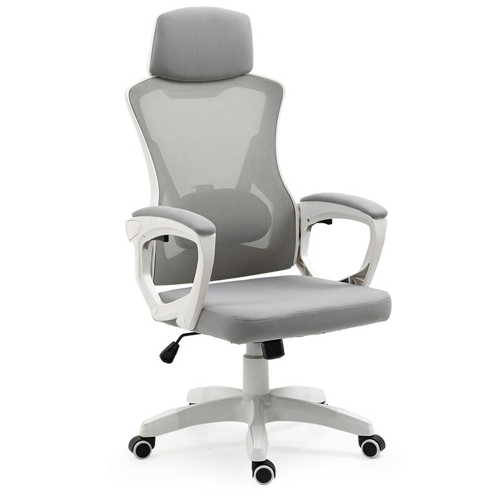 Ergonomic Mesh Office Chair Computer Seat with Headrest Adjustable Recline, White/Grey