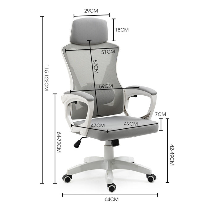 Ergonomic Mesh Office Chair Computer Seat with Headrest Adjustable Recline, White/Grey