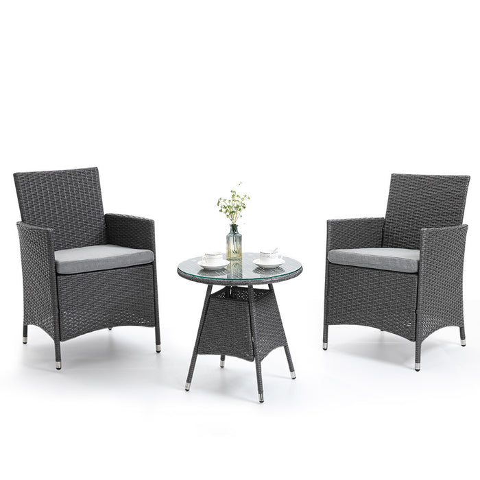 RATTAN 3 Piece Outdoor Furniture Set with Table and Chairs, Grey