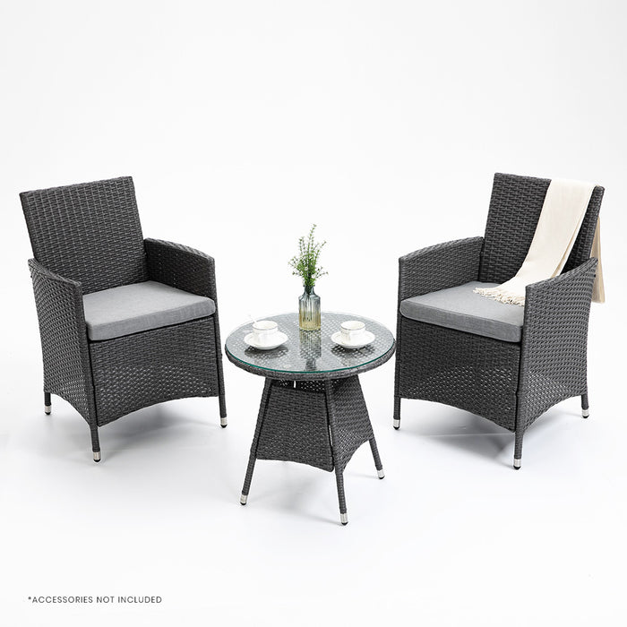 RATTAN 3 Piece Outdoor Furniture Set with Table and Chairs, Grey