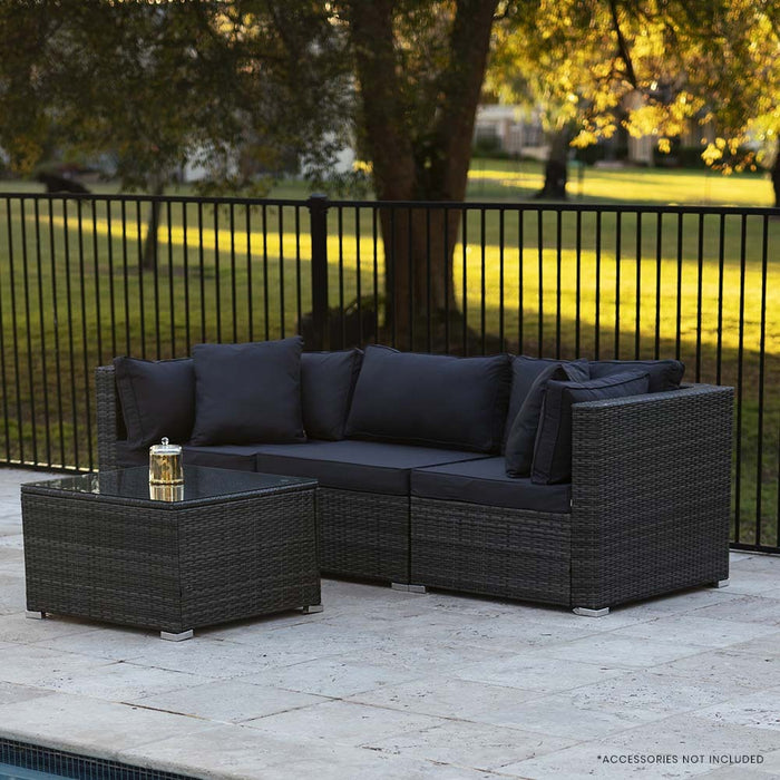 RATTAN 4 Piece 3 Seater Modular Outdoor Lounge Setting incl. Coffee Table, Grey