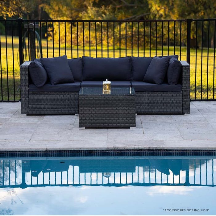 RATTAN 4 Piece 3 Seater Modular Outdoor Lounge Setting incl. Coffee Table, Grey