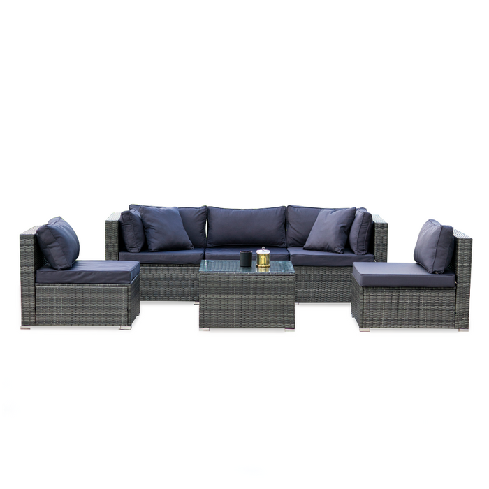 RATTAN 5 Seater Modular Outdoor Lounge Setting with Coffee Table, Grey