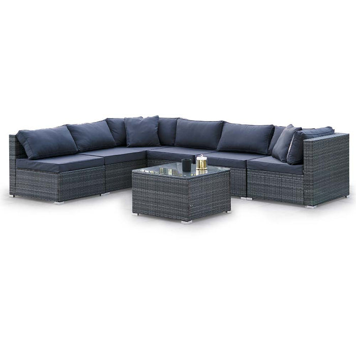 RATTAN 7 Piece 6 Seater Modular Outdoor Lounge Setting with Coffee Table, Grey