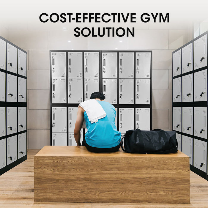 12-Door Metal Storage Locker Cabinet Gym Office Lockers Compartment, Black & Light Grey